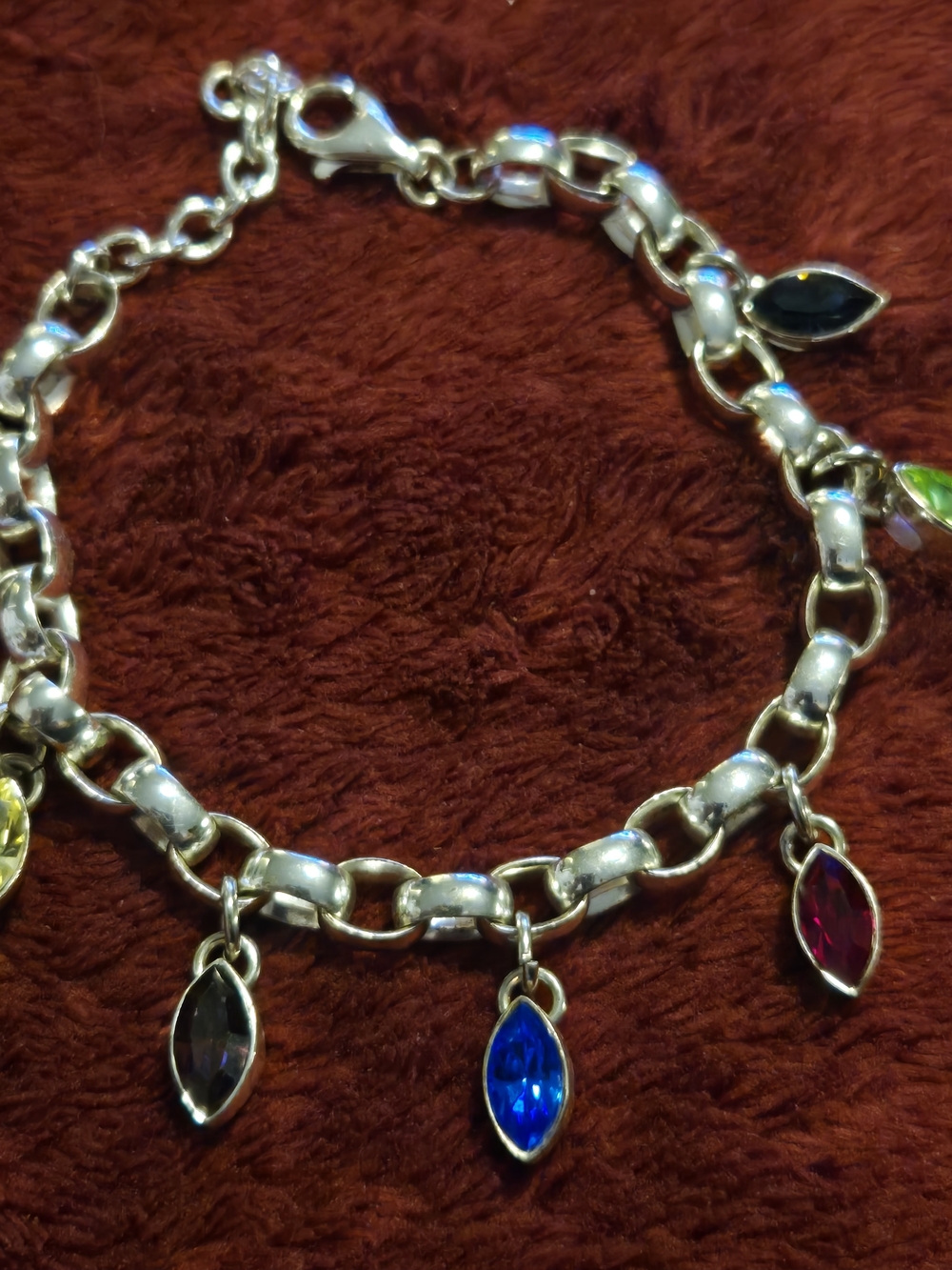 925 Silver Multi-Color Gemstone Charm Bracelet - Women Jewelry - Picture 10 of 14